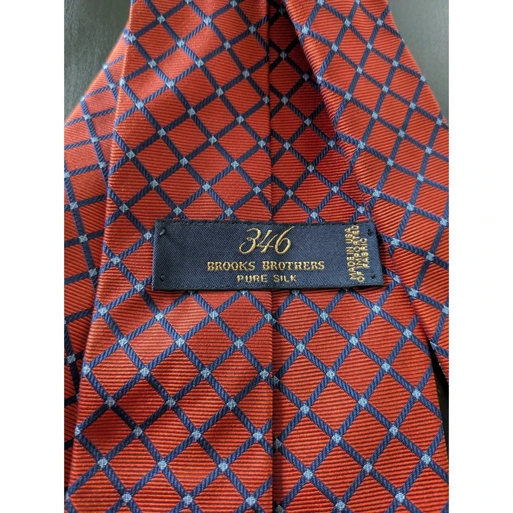 Brooks Brothers 346 Pure Silk Tie Necktie Burnt Red With Blue 